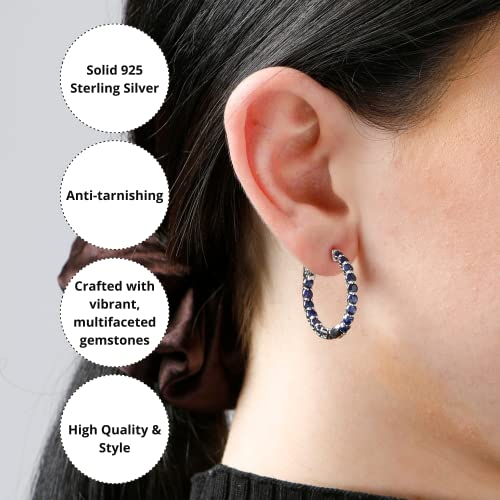 Swiss Blue Topaz Inside Out Hoop Earrings For Women In 925 Sterling Silver 1 Inch Diameter And 3Mm December Birthstone With Notched Post With Lock By Max + Stone #TOP4