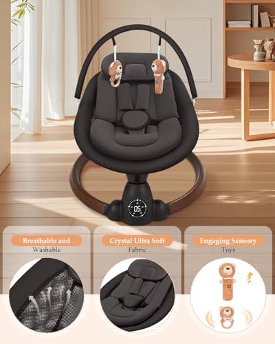 Image of Baby Swing for Infants, Electric Baby Swing with Bluetooth, Portable Infant Swing with 5 Speeds, 10 Songs, 5-Point Harness & Remote Control, for Newborns Infants Indoor Outdoor Use (Black)