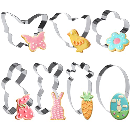 SULOLI Lot de 7pcs Moule à Biscuit de Pâques-Emporte Pièces Pâques en Acier Inoxydable pour Décoration de Biscuits, Gâteau- Lapin Fleur Poulette et Oeufs