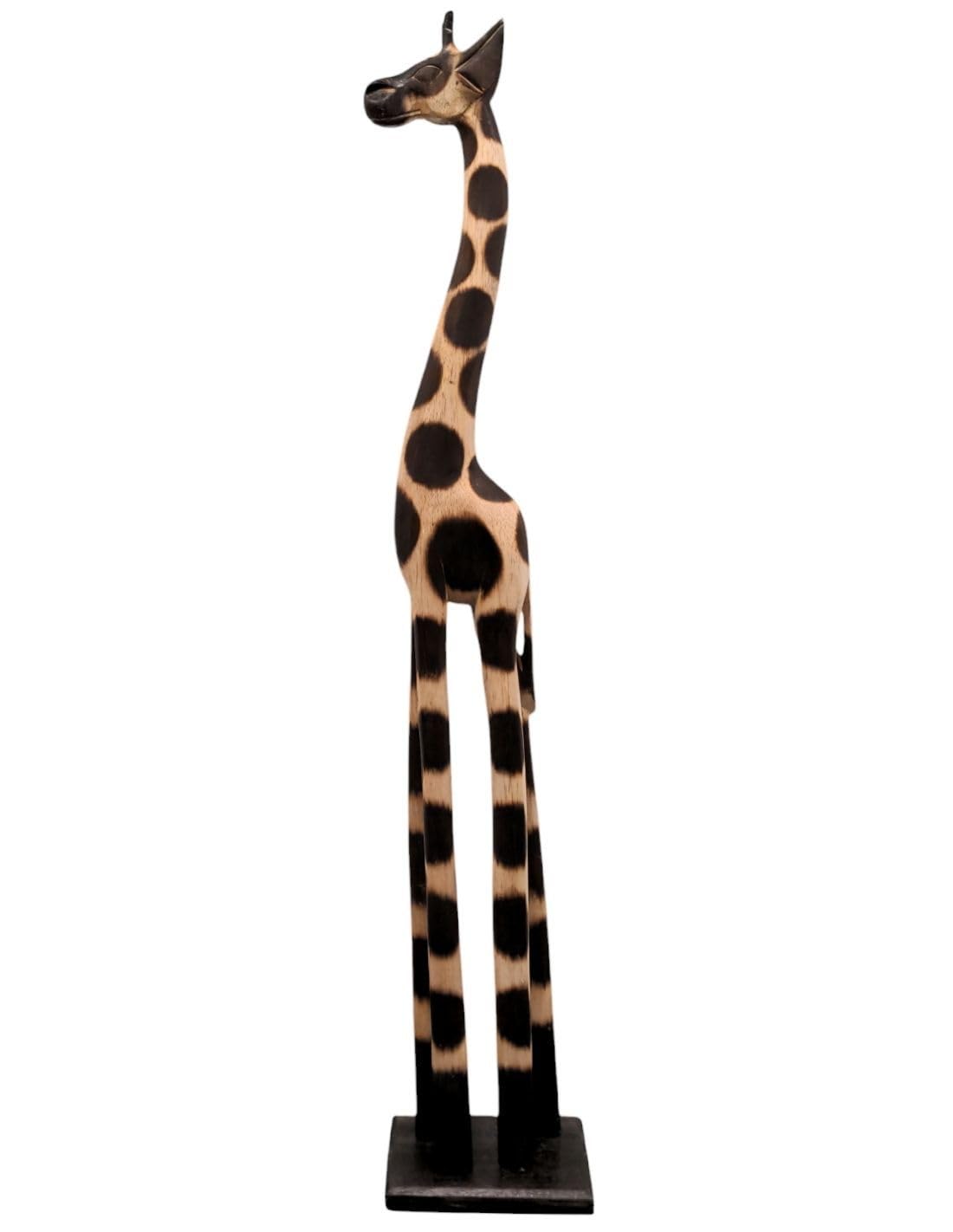 Artisanal Statua giraffa in piedi 100 cm in legno, decorazione africana.