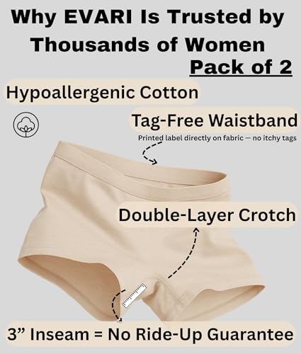 Image of EVARI Women's Cotton Boyshort Underwear Panties - Breathable Underwear for Women, Tagless Boxer Briefs, Seamless Boy Shorts