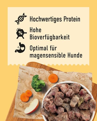 DIBO Menü Balance Barf Hundefutter 6kg (3X 2000g) – Getreidefreies Frostfutter mit Huhn, Gemüse & Lachsöl – Alleinfuttermittel für Sensible Hunde & Allergiker – Artgerechtes Rohfutter frisch gefroren