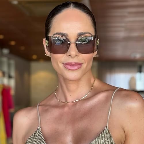 Fashion Rimless Square Sunglasses for Women Men Oversized Trendy Wrap Around Big Frame Sun Glasses3