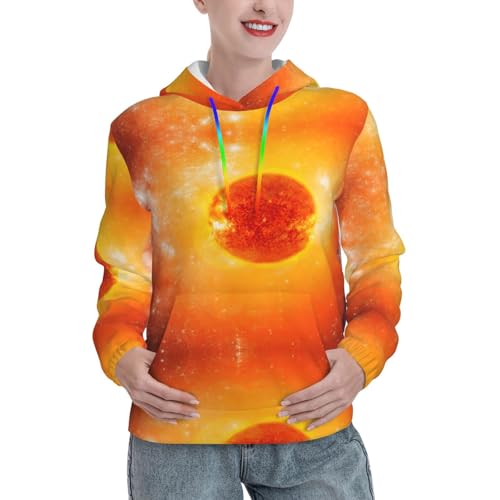 Pull à capuche imprimé soleil femme sweat extensible mode avec grande poche kangourou