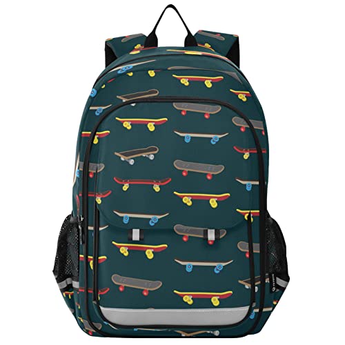 Cartoon Skateboard School Backpack Lightweight Laptop Backpack Student Travel Daypack with Reflective Stripes
