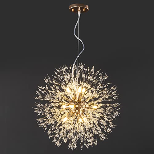 Zhllmq Modern Chandeliers Firework Dandelion Sputnik Chandelier Crystal Gold Light Fixture Pendant Lighting For Kitchen Island Dining Room Bedroom Living Room(Gold 9-Light) #TOP7