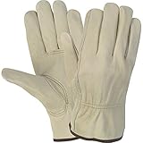 MCR Safety 3215L Economy Grade Unlined Cow Grain Leather Driver Men's Gloves with Keystone Thumb, Cream, Large, 1-Pair