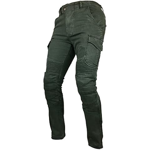 Fashio Men's Motorcycle Riding Pants Denim Jeans Protect Pads Equipment with Knee and Hip CE Armor Pads Olive K-07 W32-L30 Cover