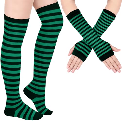 Image of Geyoga Arm Warmers Leg Warmers Striped Thigh High Socks Fingerless Gloves Stockings Christmas Halloween