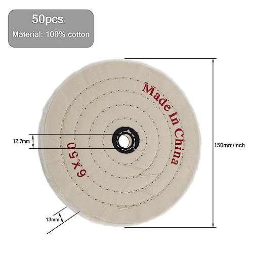 2 pcs Cotton Buffing Polishing Wheel 6 inch for Bench Grinder with 1/2" Arbor Hole 50 Ply White Fine Cotton for Wood Metal Jade Jewelry Drill Polishing Kit - Image 2