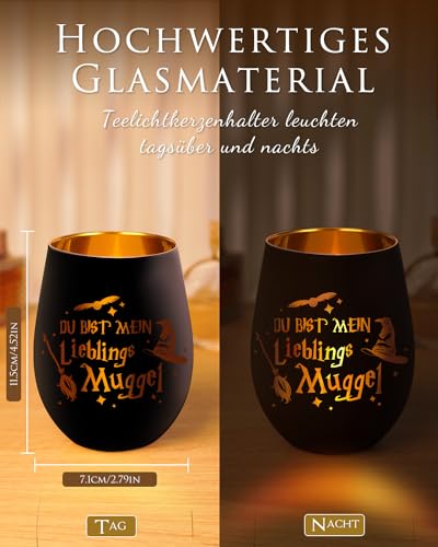 Windlicht Glas mit Gravur Harry Geschenke für Frauen, Personalisierte Lustige Potter Windlichter, Lieblings Muggel Teelichthalter, Windlicht Glas Geburtstagsgeschenk Freundin