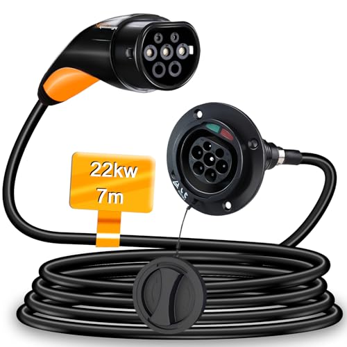 GUWIEYG Prolunga Cavo Ricarica Auto Elettrica Tipo 2, 22kW, 7m, 32A per Veicoli Elettrici, Cavo di Prolunga per Ricarica IEC62196 con Borsa per il Trasporto
