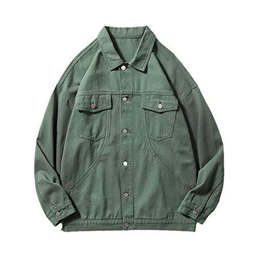 Veste en jean décontractée couleur unie verte parfaite pour les sorties urbaines masculines