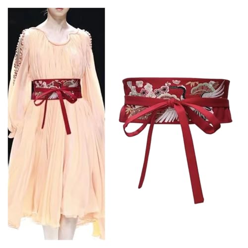Belts For Women Clothing Waistband With Tassels Wide Tie Belt With Embroidery Crane Craft4