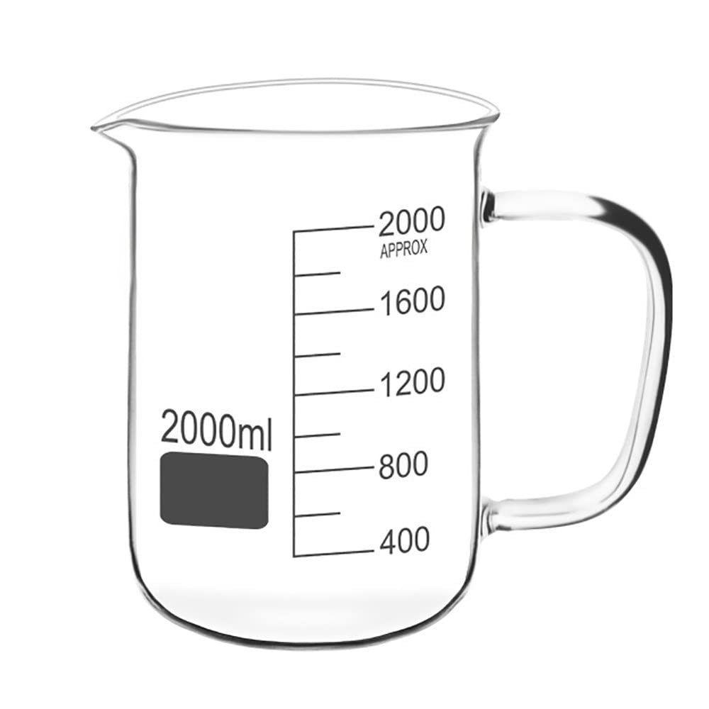 Vasos de precipitados de vidrio de forma baja, (1000ml/33.81oz 2000ml/67.63oz) Vaso de precipitados de laboratorio de borosilicato con asa, Vaso de medición de vidrio con pico vertedor, para laborat