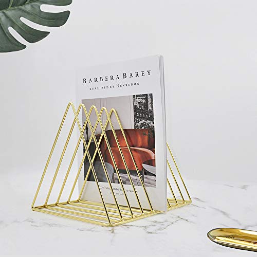 EASEPRES Gold File Holder Organizer, Triangle Record Album Holder Magazine Wire Rack, 9 Slot Multifunction Desktop Storage Decor for Home Office - Image 3