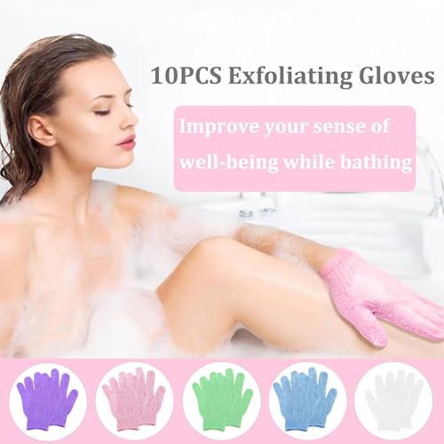 KEYRI 10 Stück Peelinghandschuh, Peeling-Handschuhe Exfoliating Gloves für Körper und Gesicht Massage Handschuh Peeling Waschhandschuhe für Frauen Dusche Spa Massage (Weiß+Rosa+Lila+Grün+Blau)