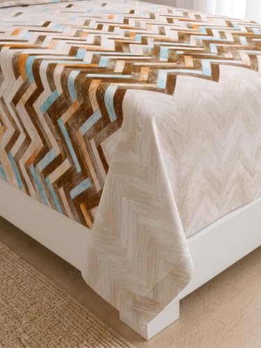 Image of Mafatlal 186 TC Autumn Delight 100% Cotton Single Flat Bedsheet | 60 x 90 Inches | Soft & Breathable Floral Printed Bed Linen | Includes 1 Matching Pillow Cover | Walnut Brown