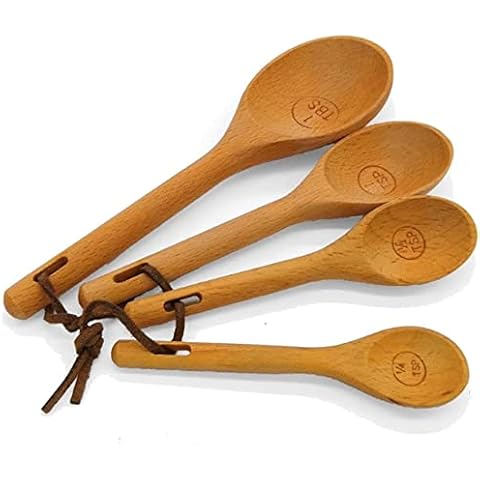 Fastsolar Wooden Measuring Spoons by Utensil, Engraved Accurate Spoons for Dry and Liquid Ingredients, Reusable and Environmentally Beech Wood Set ,Set of 4 Cover
