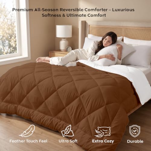 Image of AYKA Reversible Comforter 220 GSM Microfiber Reversible AC Comforter /Blanket for Winter /Quilt /Duvets for Queen Size Single Bed Comforter (60 * 90, Brown & White)| TC - 220