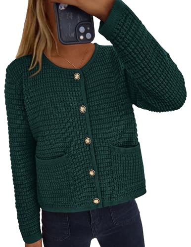 PRETTYGARDEN Women Knit Cardigan Sweaters Fall Fashion Long Sleeve Open Front Button Down Trendy Casual Jacket Winter Clothes