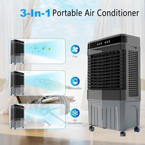 Tragbarer Verdunstungsluftkühler 45L 120° Oszillierender Leiser Kühlventilator Ohne Schlauch, 3 Geschwindigkeiten & 12H Timer Mit Fernbedienung Für Büro, Schlafzimmer(90CM)-3