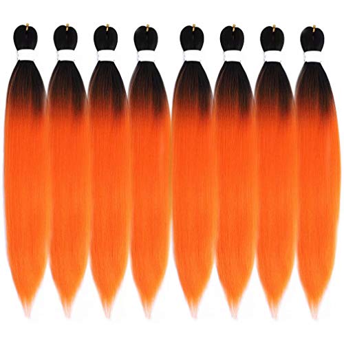 Pre-stretched Braiding Hair 8 Packs Yaki Texture Hot Water Setting Synthetic Fiber Crochet Braiding Hair Extension (24Inch, T1B/Orange)