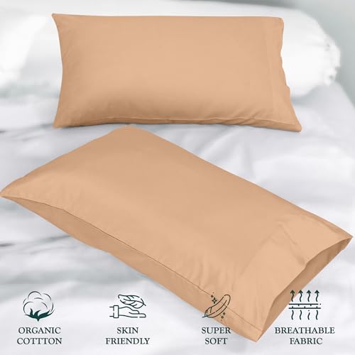 Image of ROYALE LINENS 300 Thread Count 100% Long Staple Combed Cotton Pillowcases Set of 2 - Ultra Soft - King Bed Pillow Cover - 20 inchx40 inch - Breathable, Cool & Crisp Percale Sand Pillow Cases (King, Sand)