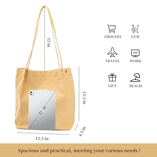 Image of Corduroy Tote Bag Cute Tote Bags for Women Shoulder Bag with Inner Pocket for Work Beach Travel and Shopping Grocery
