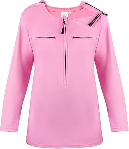 Chemo Port 5 Access Point Shirt for Women Long Sleeves Post Shoulder Surgery Wear Recovery Tee Unisex Snap Tear Away Side Zippers Off Shirt (Pink, XL)