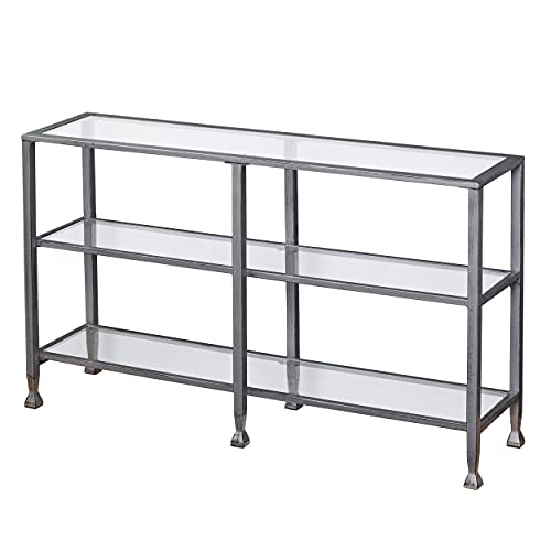 Southern Enterprises Jaymes 3 Tier Glass Console Media Table, Silver Frame Finish #TOP7