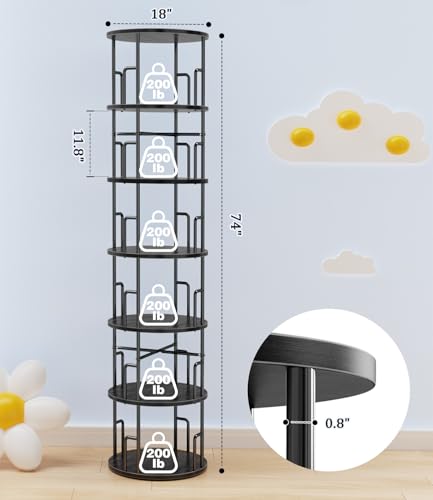 Amzeth 6 Tier Rotating Bookshelf Tower Round Black の商品画像 1