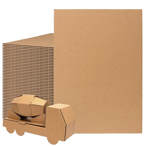 MOUYAT 50 PCS Corrugated Cardboard A4, 3mm Thick Large Cardboard Sheets, Kraft Corrugated Paper For Crafting, Packaging, Storage