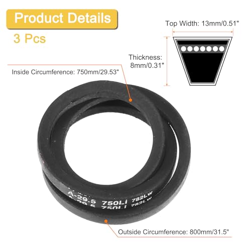 Image of uxcell 3 Pack A29 1 /2 Classic Wrapped V-Belt, 31 inch Outside Circumference Wrapped Industrial Rubber V-Belt A Profile V-Belt for Industrial Machinery Equipment, Black