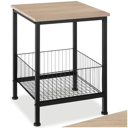 tectake® Table d'appoint 40 x 40 x 55,5 cm, Bout de canape avec Panier grillagé, Style Industriel, Table de Chevet, Petit Meuble de Rangement, Meuble Entree, Salon, Bureau, Chambre, Bois Clair