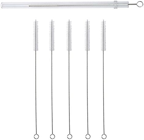 Icseio EHME Long Stainless Steel Pipe Cleaner for Reusable Straws,White Nylon Bristle,Foldable,Set of 5,