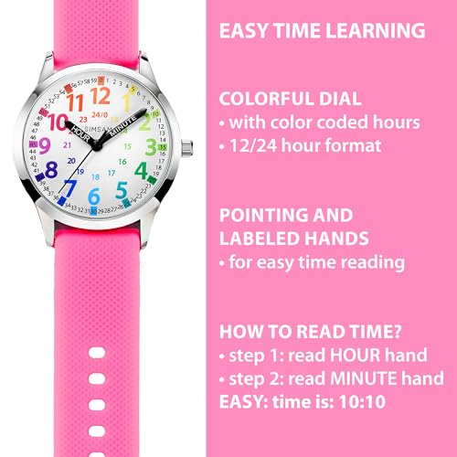 Image of Kids Analog Watch, Learning Watch for Kids 8-12, Waterproof Time Teacher Watches for Boys Ages 5-7 6-8, Easy to Read Educational Girls Watches Ages 8-12, Great Gift Boys Girls Year 4-12 Old Waterproof