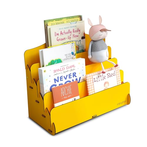 Mingitav Mini Lucky Montessori Çocuk Kitaplığı 4 Raflı Ahşap Çocuk Odası Kitaplık Masaüstü Mini Kitaplık (Sarı)