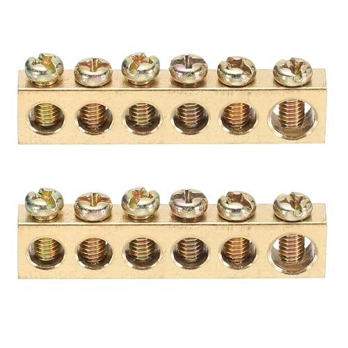 Image of sourcing map 2 Pcs Terminal Ground Bar, 6 Positions Screw Brass Terminal Ground Bar, M4 45.7x6x10mm Screw Block Barrier Brass for Electrical Devices