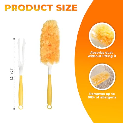 Image of Microfiber Feather Duster with 5 Replaceable Refills-Multipurpose Dusting Brush with Bendable Head Ideal for Cleaning Home Car Blinds Furniture Hard-to-Reach Areas Yellow, 13 inches