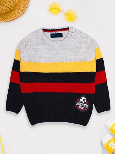 Image of CHKOKKO Boys Woolen Round Neck Sweaters Winter Sweatshirts Grey Navy 12Months-18Months