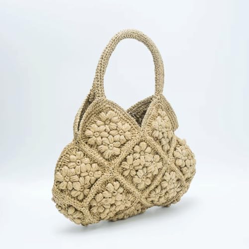 Bolso de playa tejido floral para mujer miniatura 5