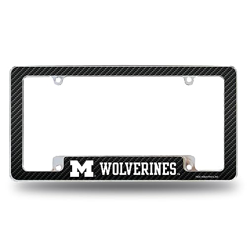 Rico Industries NCAA Michigan Wolverines Carbon Fiber 12 x 6 Chrome All Over Automotive License Plate Frame for Car/Truck/SUV