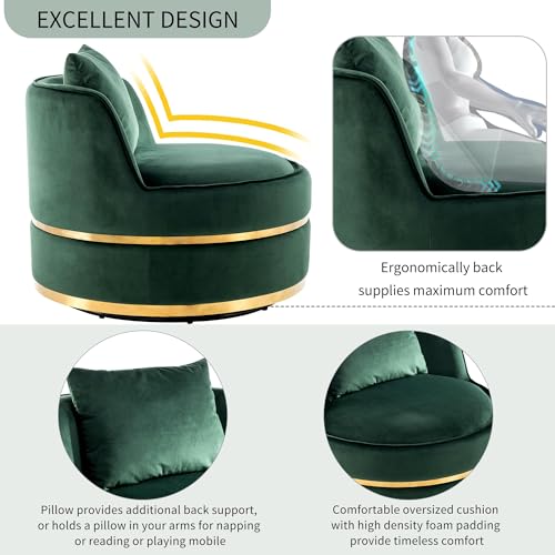 GOCAPTAIN 360 Degree Swivel Velvet Upholstered Barrel Chair - Over-Sized Soft Chair for Living Room or Office - Green Color