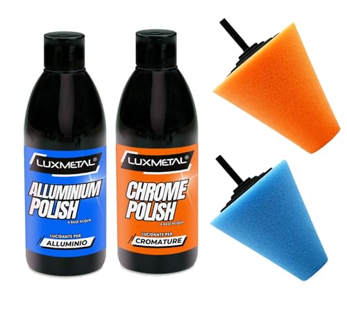 Lux Metal - Polish Chrome et Aluminium 250 g + 2 Cônes de Polissage - Pâte Abrasive pour Polir, Enlever Rayures, Brillance Chrome, Aluminium, Voiture, Moto, Carrosserie, Jantes, Bateau