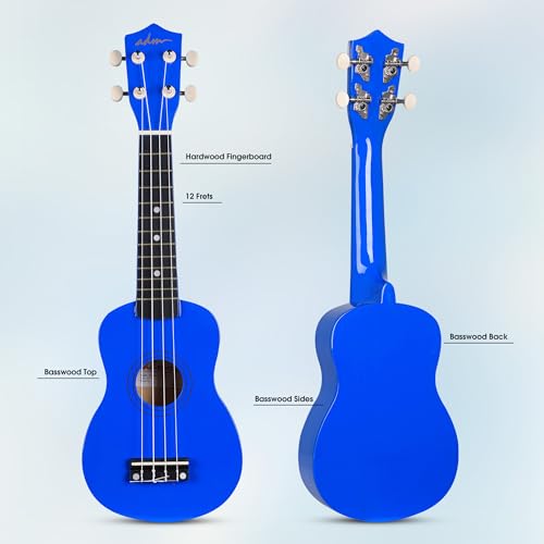 Image of ADM Ukulele for Beginners Hawaiian Wood Ukelele Kit for Kids Adult Student Starter Professional Ukalelee Pack Bundle with Free Lessons Gig Bag Strap Nylon String Tuner (Navy, 21 Inch)