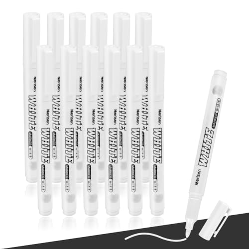 OFFCUP Marcador Acrílico de Trazo, 12pcs Blanco Rotulador Acrílico Resistente al Agua, Marcador Punta Extrafina, para Adultos y Niños, Graffiti, Caligrafía, Dibujo, Lettering, Cerámica, Vidrio