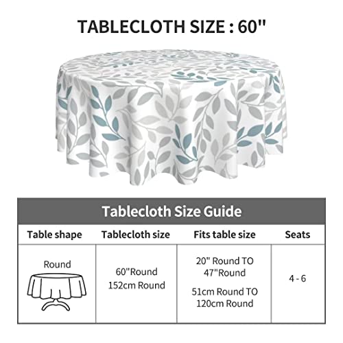 Betginy Spring Grey Teal Leaf Tablecloth Round 70 Inch, Summer Watercolor Leaves Table Cloth Waterproof Fabric Farmhouse Rustic Decorations For Home Kitchen Dining #TOP3