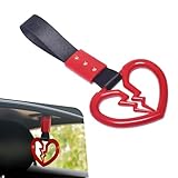 Qurbuns 2 PCS Broken Heart Shaped Car Handle Straps Hang Ring, Rear Bumper Warning Ring, Multifunctional Drift Charm for Car (Red)