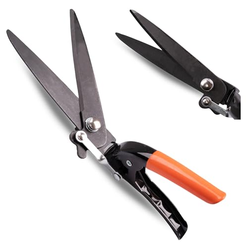OMAGO, Forbici per erba, cesoie a mano, lame in acciaio, manico in plastica, rivestimento antiaderente, cespuglio, erba di alta qualità, lunghezza 33 cm